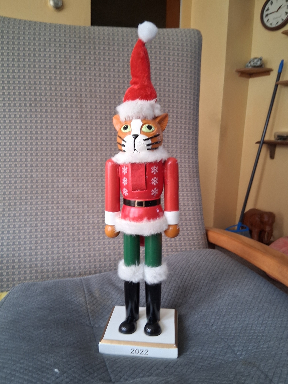 Holiday Cat Nutcracker Figurine - Red and Green 16 Tall Undamaged